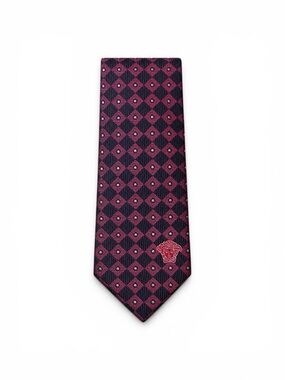 Versace Burgundy and Black Geometric Silk Tie